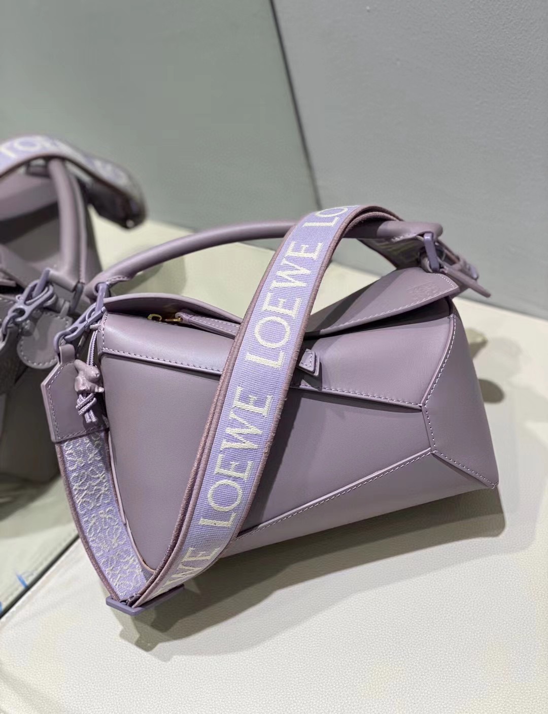 Loewe Small Puzzle Bag in Satin Calfskin Light Purple